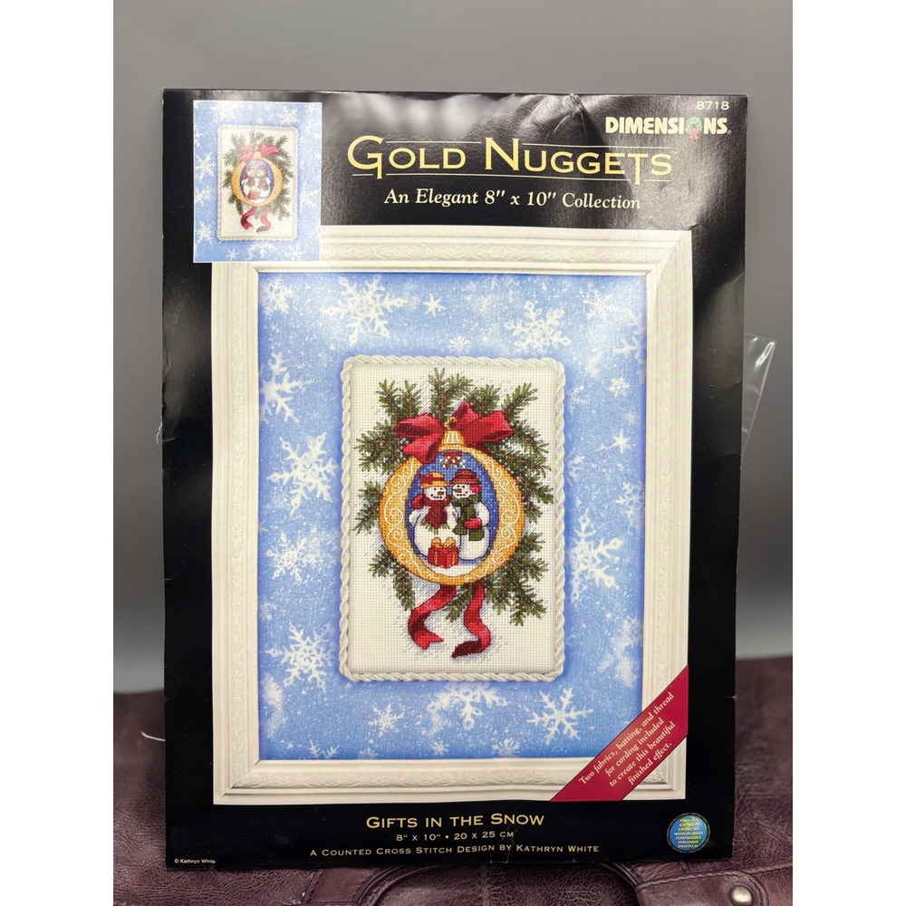 Vtg 2003 Dimensions Gold Nuggets Gifts in Snow Counted‎ Cross Stitch Kit 8x10